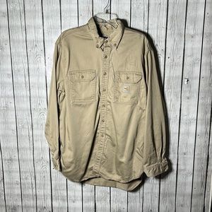 Carhartt Men's FRS003 KHI Khaki Flame Resistant Cotton Shirt Long Sleeve Sz XL